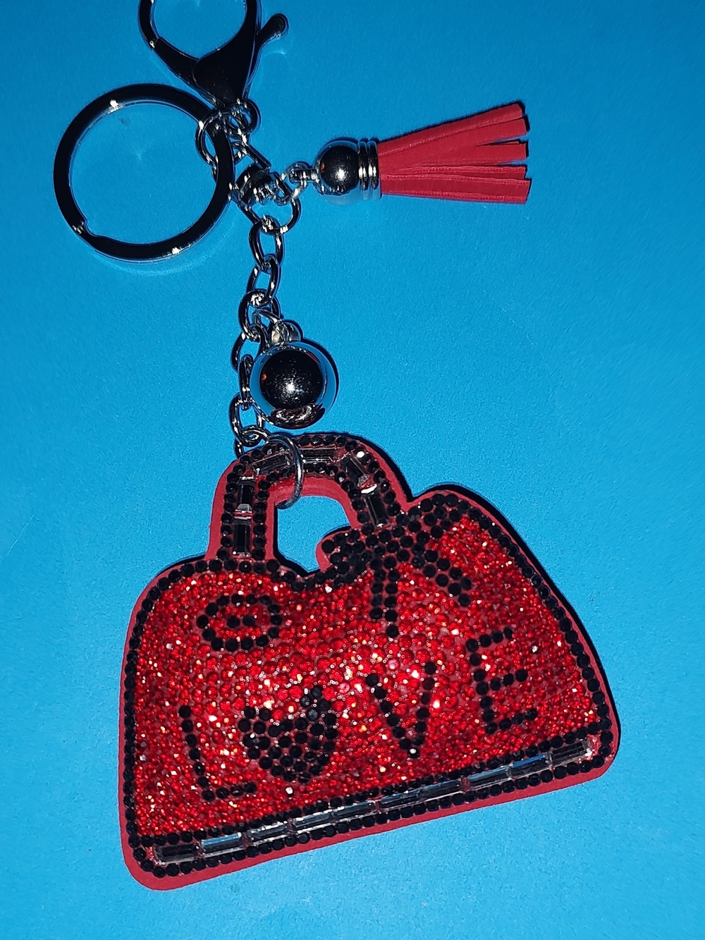 New! Rhinestone Red Jeweled 'LOVE' Handbag Keychain
